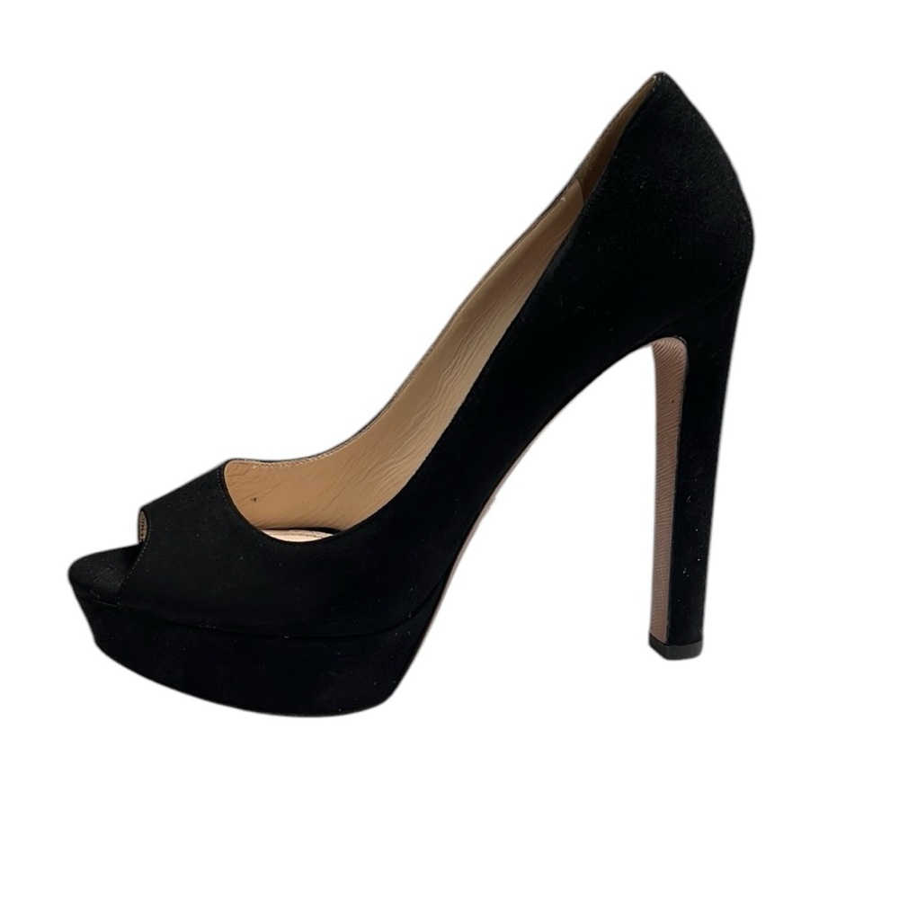 Prada Black Suede Peep Toe Pumps Size 38 - Picture 6 of 10